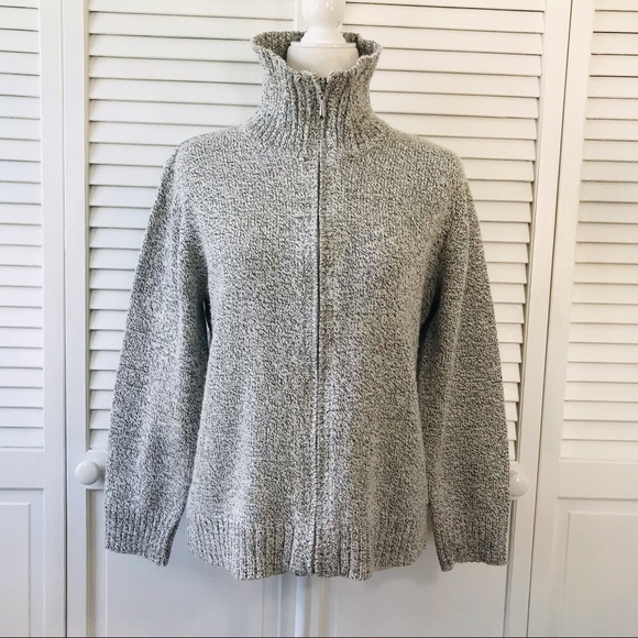 2/$25 KAREN SCOTT White Gray Zip Up Turtleneck Sweater Size Large - Picture 1 of 10
